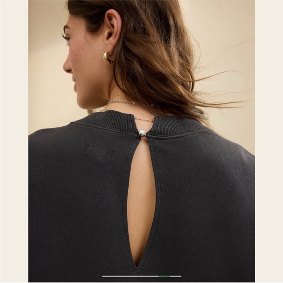 Aerie Big Chill Lace Bow Oversized Sweatshirt Coquette Washed Black and White L - Picture 3 of 10